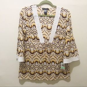 NWT INC retro Cotton swim coverup V-neck 3/4 sleeve